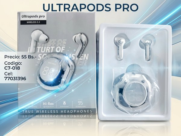 Audífonos Inalámbricos Ultrapods Pro Bluetooth 5.3 con Pantalla Digital LED