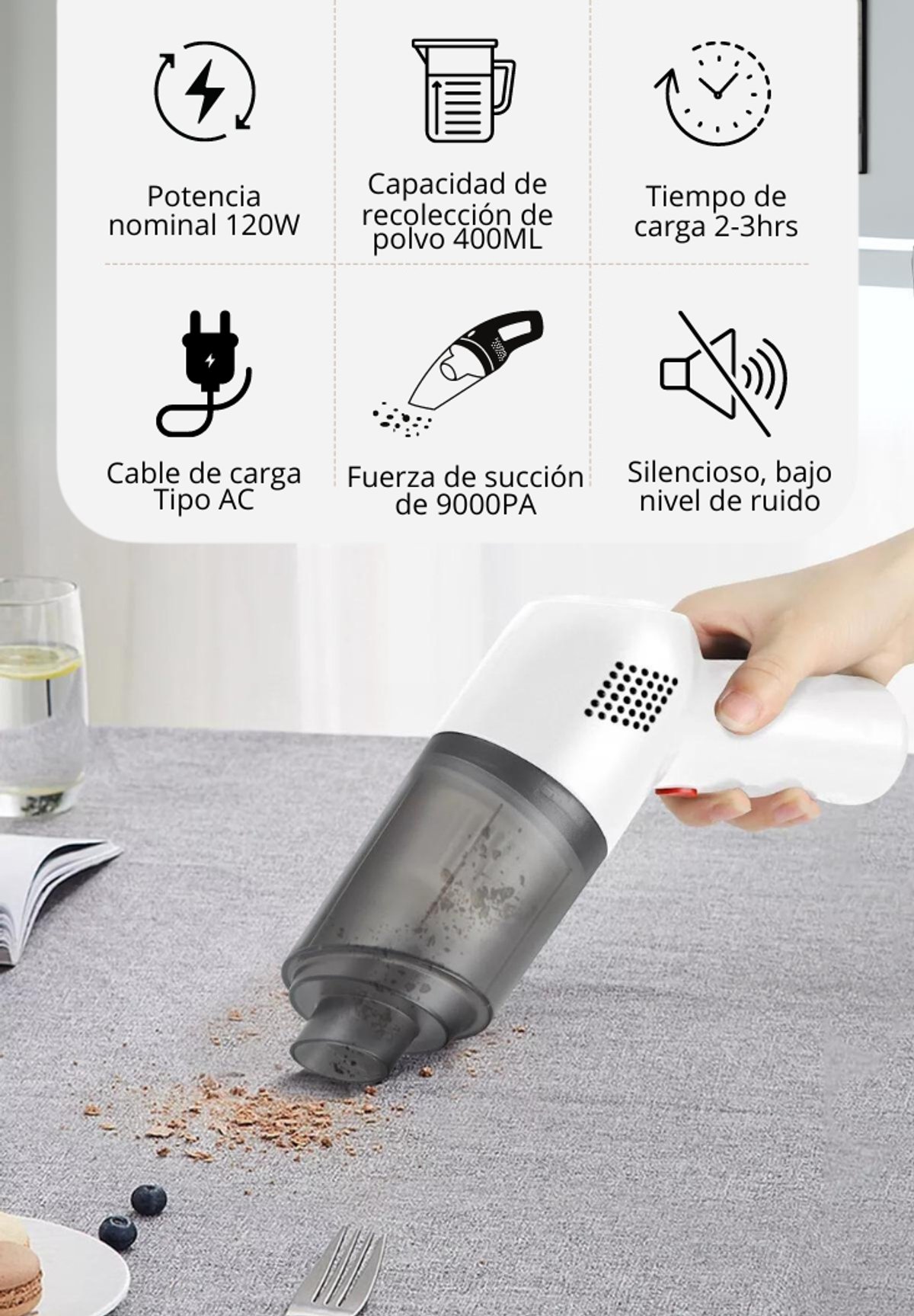 Aspiradora de Mano Recargable VC-01A 120W - 4