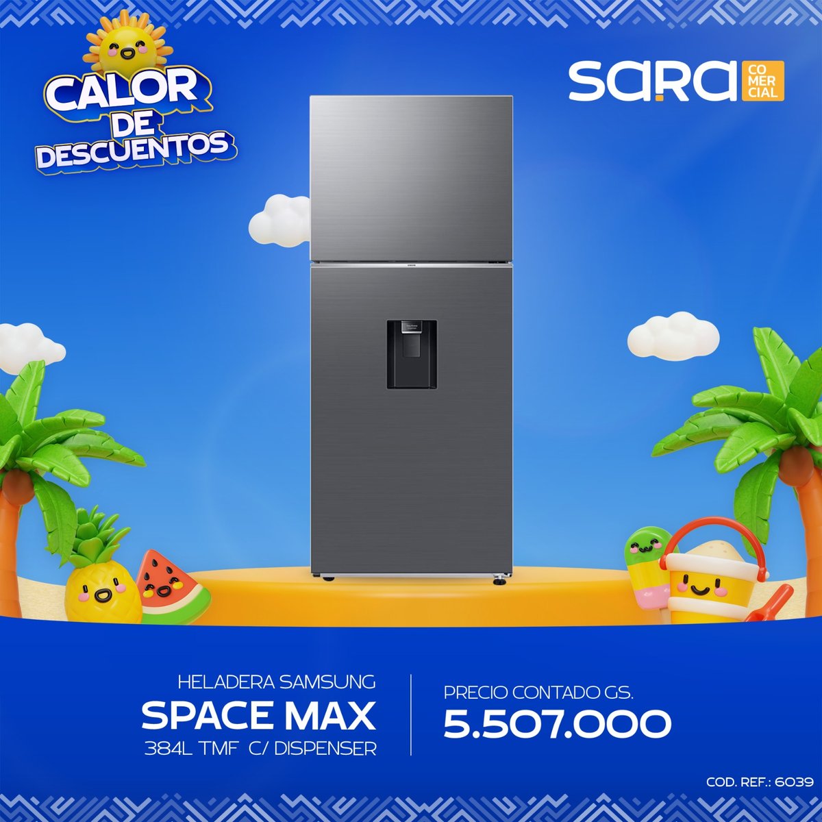 Heladera Samsung 384L Space Max c/ Dispenser Silver 