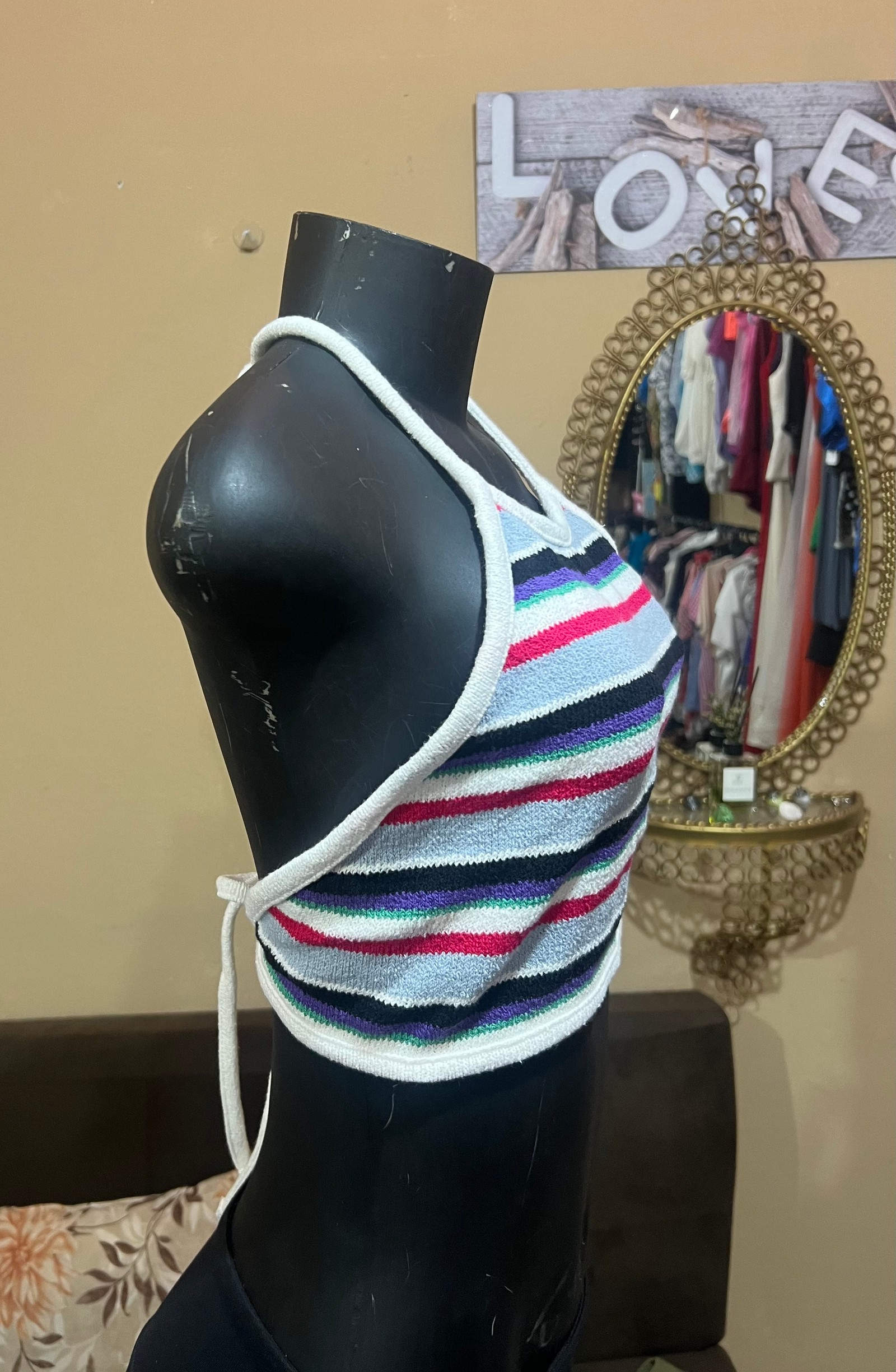 Crop Top Halter Rayado de Punto - Talle P⁠ — imagen 3