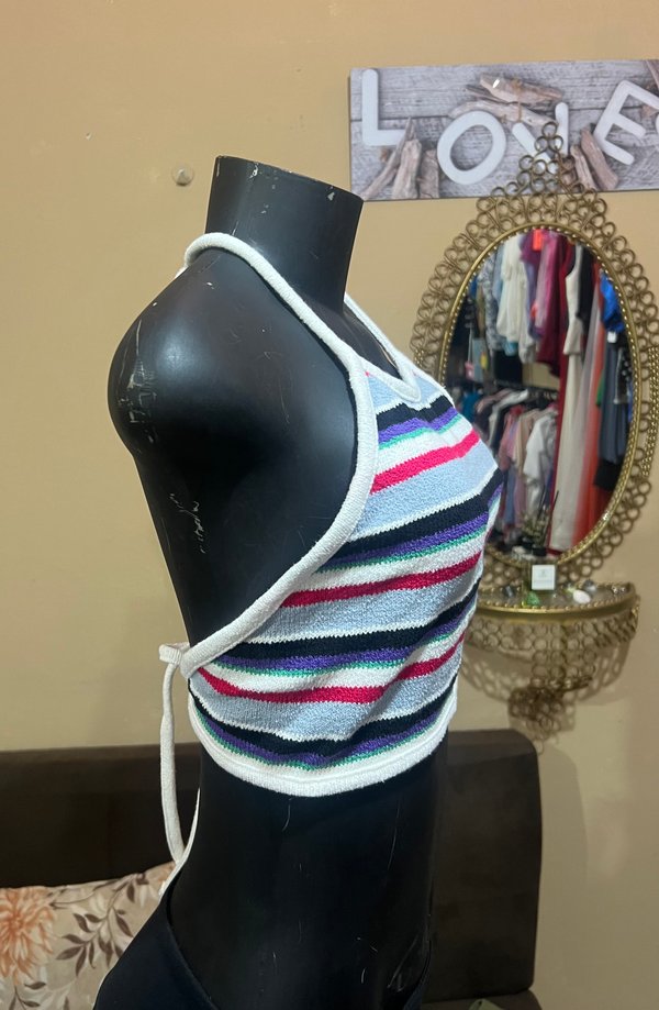 Crop Top Halter Rayado de Punto - Talle P⁠