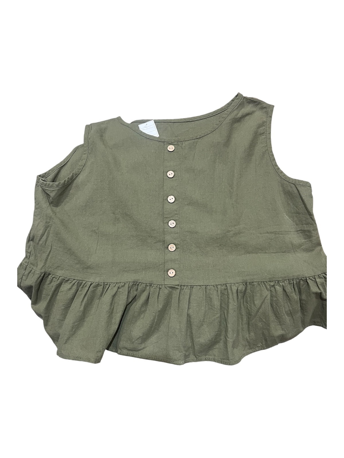 Blusa Cemento Verde Oliva con Volado y Botones - Talle G — imagen 3