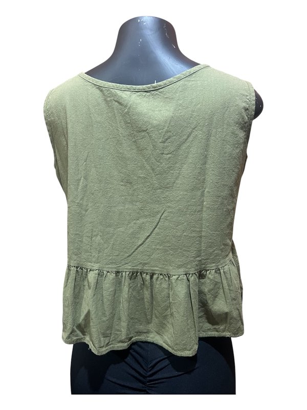 Blusa Cemento Verde Oliva con Volado y Botones - Talle G