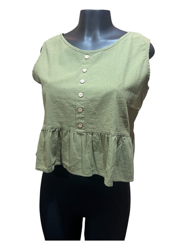 Blusa Cemento Verde Oliva con Volado y Botones - Talle G