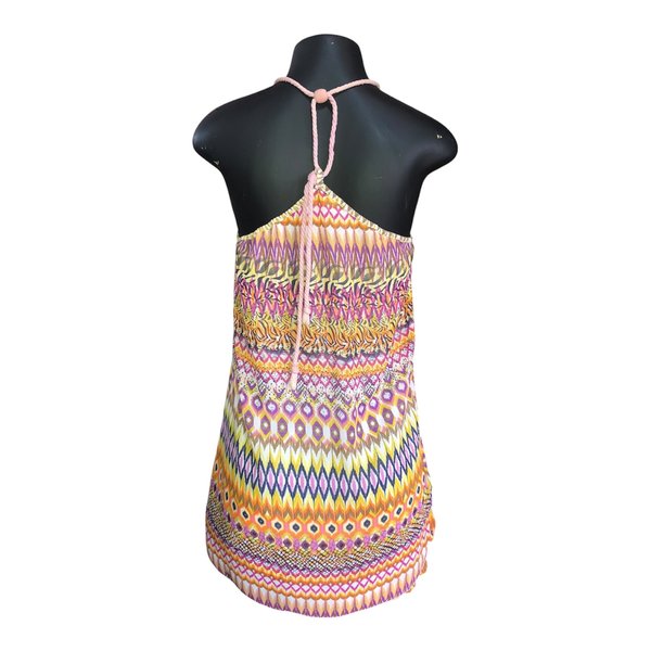 Vestido Halter Corto con Estampado Étnico Multicolor