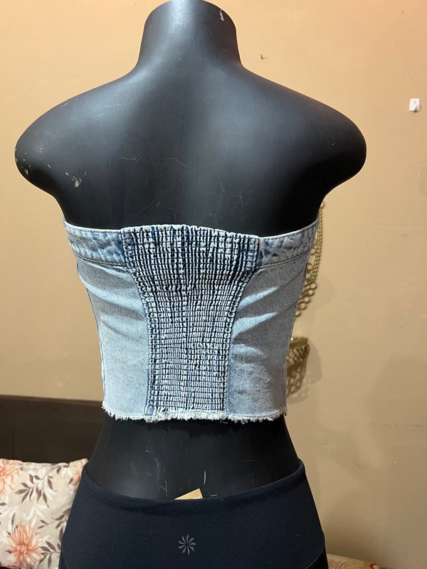 Corset Strapless de Denim con Botones Frontales - Talle P