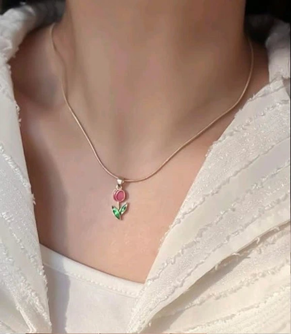 Cadena de tulipán rojo chapado en oro - 2