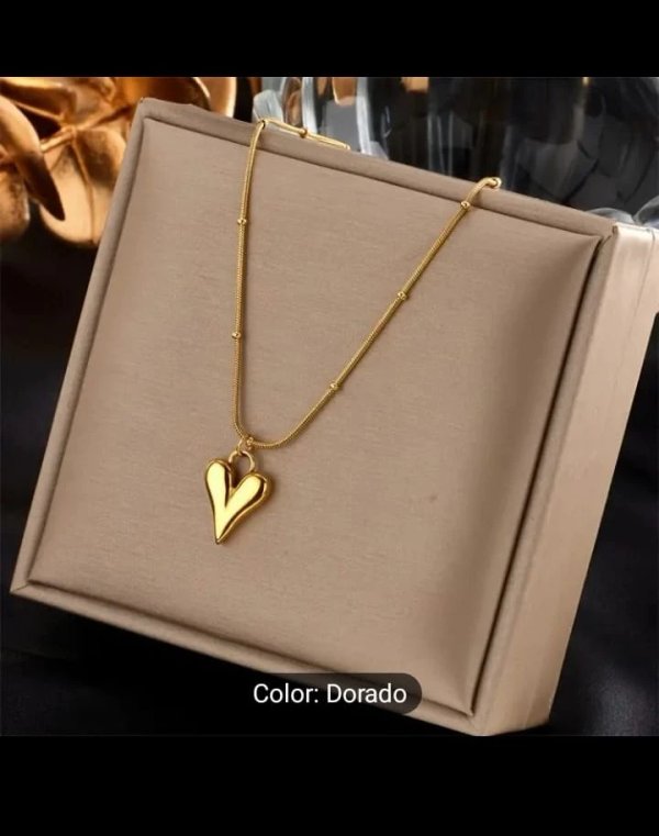 Cadena corazón moderno de acero inoxidable chapado en oro 18K