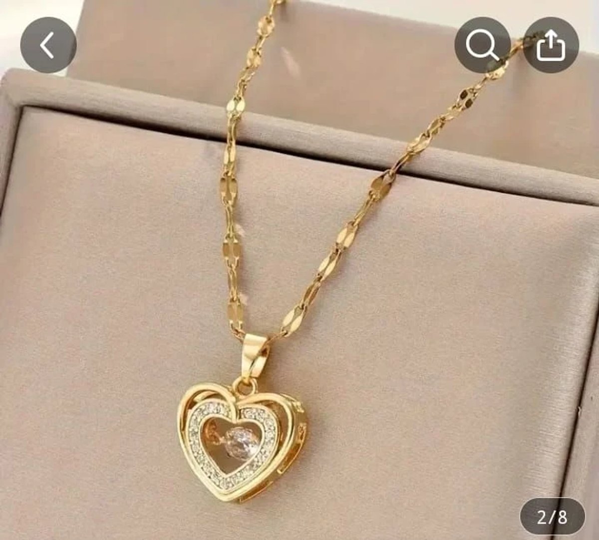 Cadena de corazón con strass de acero inoxidable chapado en oro 18K