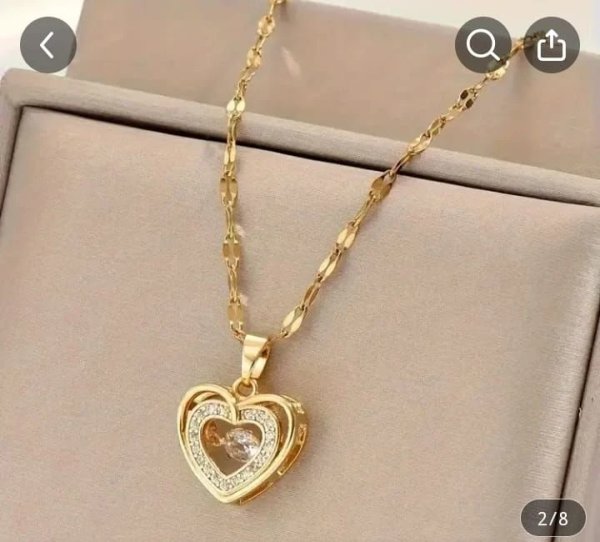 Cadena de corazón con strass de acero inoxidable chapado en oro 18K