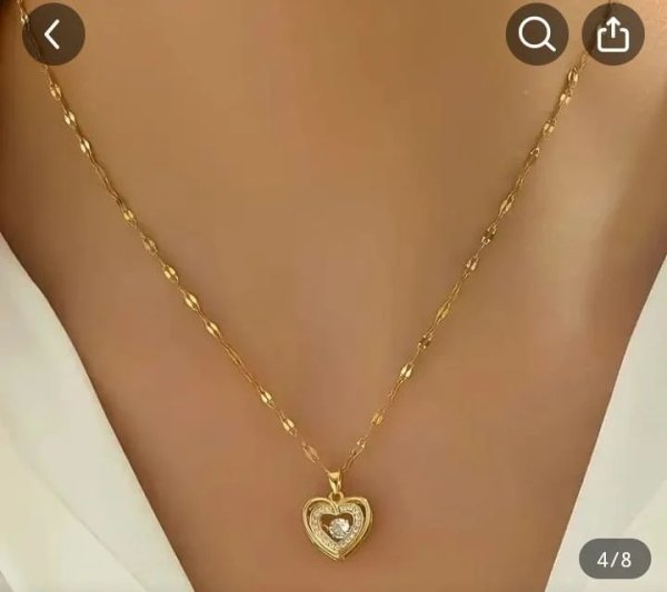 Cadena de corazón con strass de acero inoxidable chapado en oro 18K