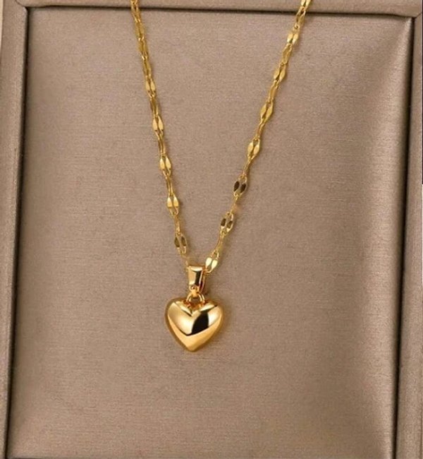 Cadena corazón de acero inoxidable chapada en oro 18K