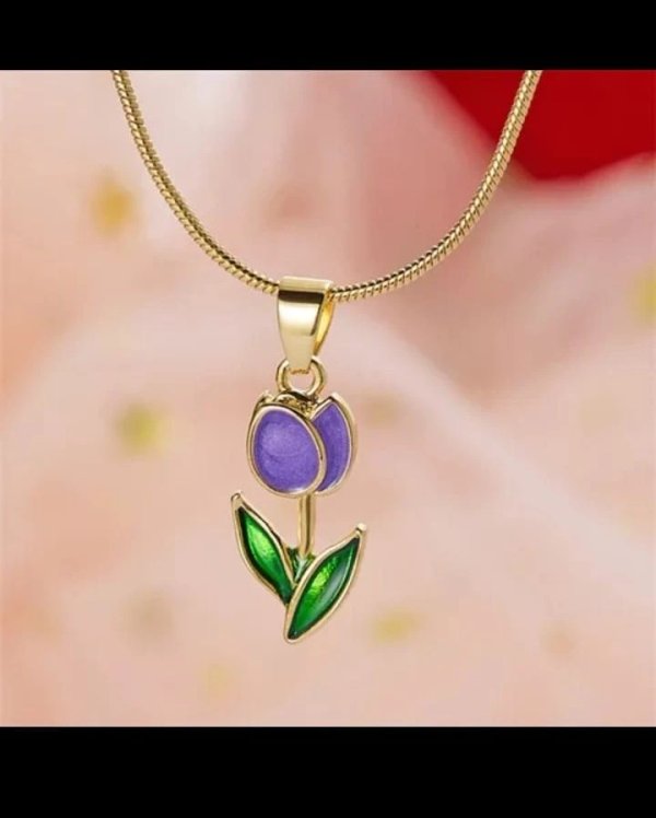 Cadena de tulipán lila chapado en oro