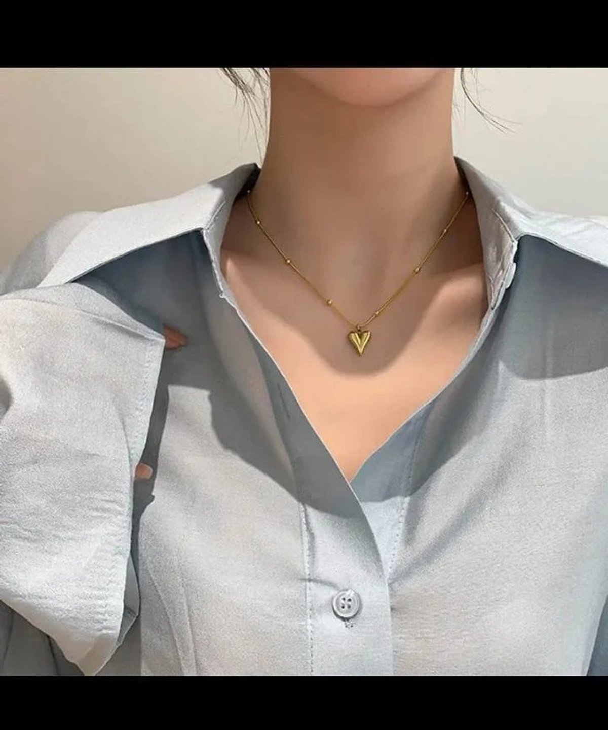 Cadena corazón moderno de acero inoxidable chapado en oro 18K - 4