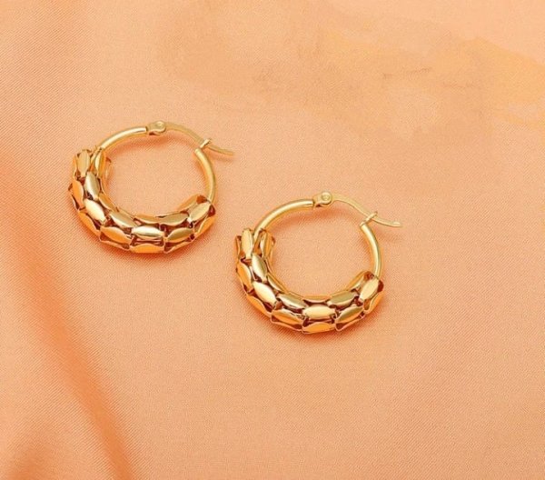 Aros de acero inoxidable chapado en oro 18 K, estilo 2