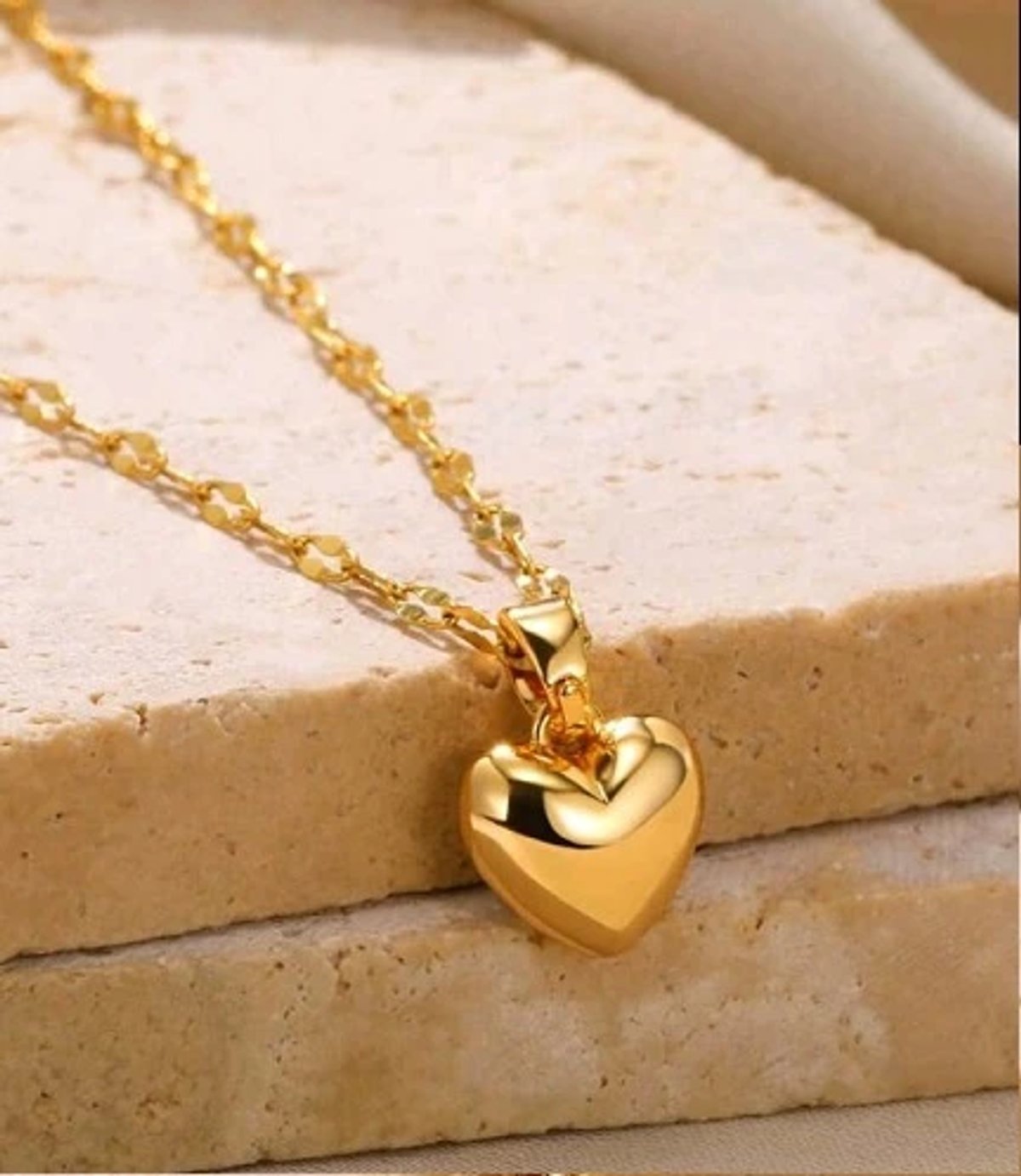 Cadena corazón de acero inoxidable chapada en oro 18K - 3