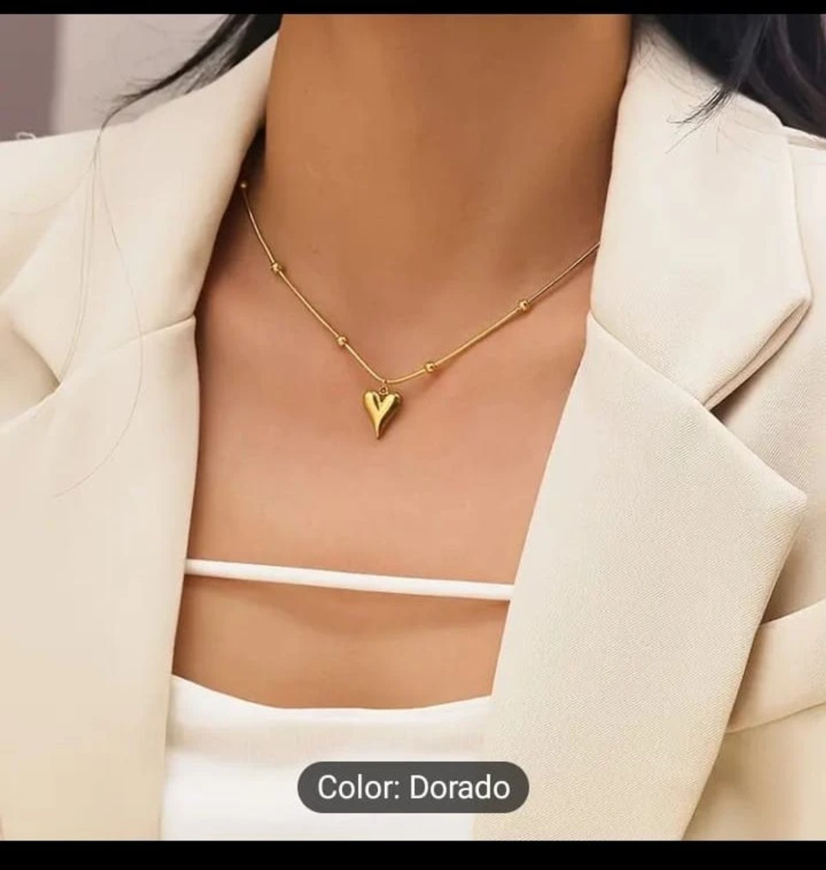 Cadena corazón moderno de acero inoxidable chapado en oro 18K - 2