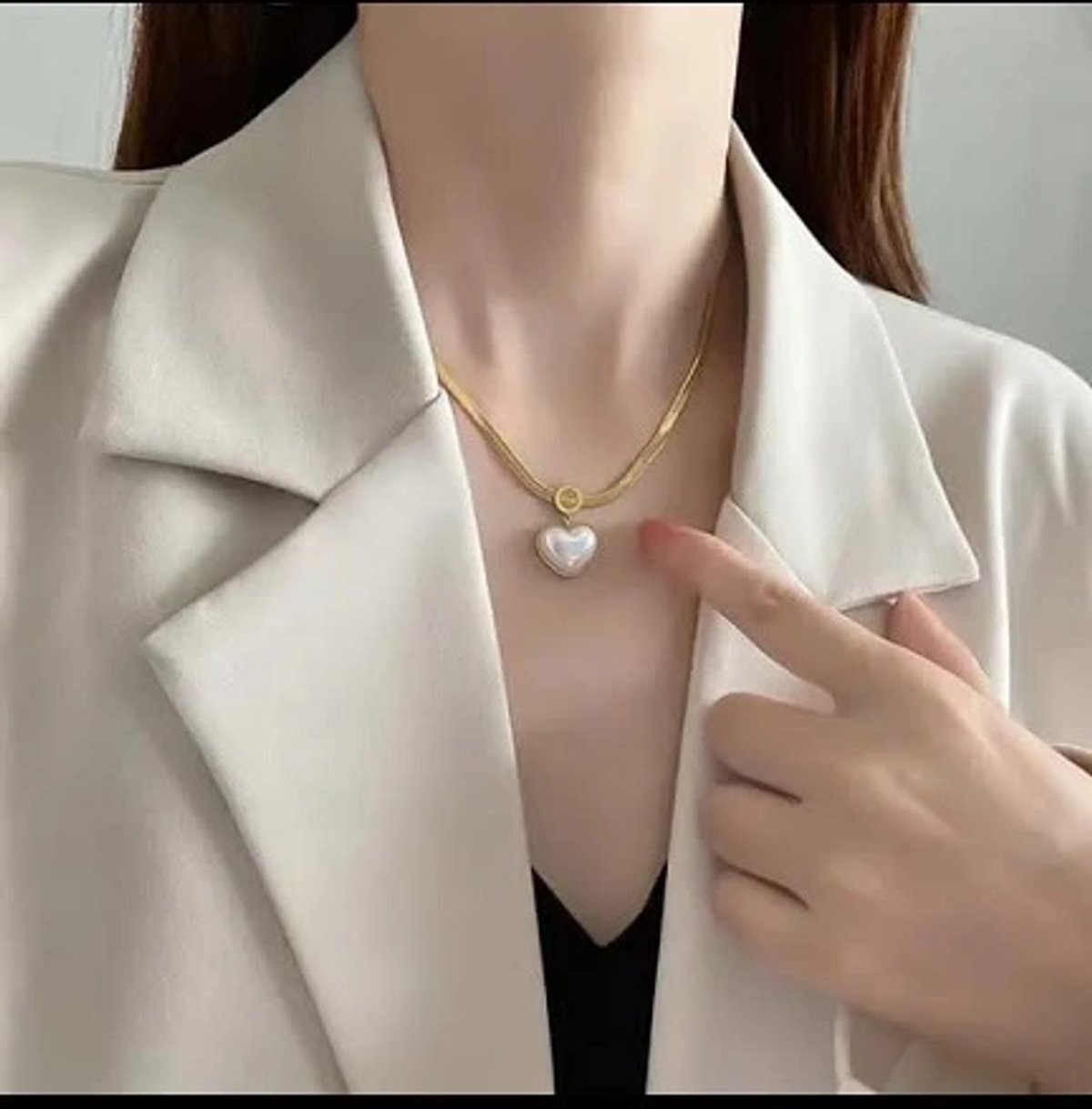 Cadena corazón con perlas acero inoxidable chapado en oro 18K - 2
