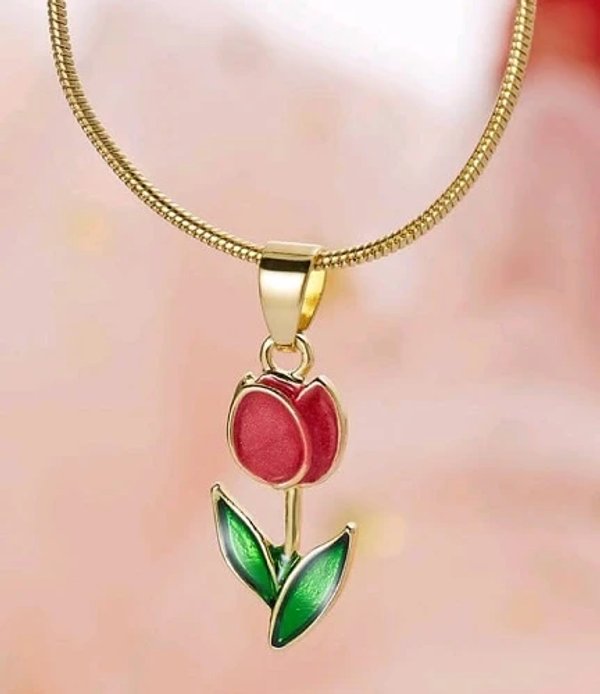 Cadena de tulipán rojo chapado en oro