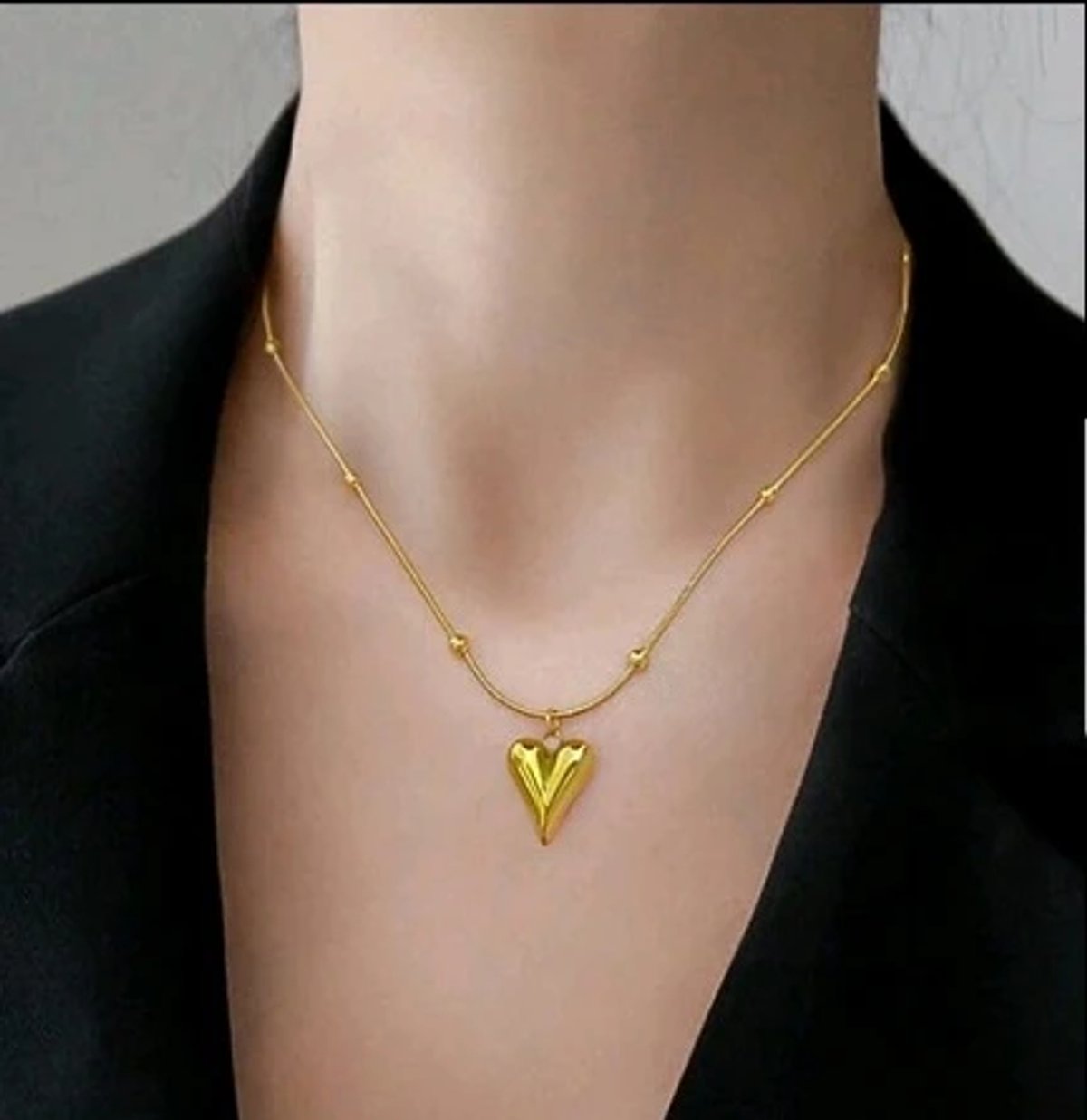 Cadena corazón moderno de acero inoxidable chapado en oro 18K - 5