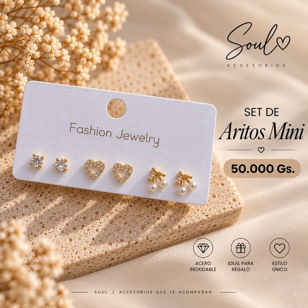 Set de 3 pares de Arito mini dorado