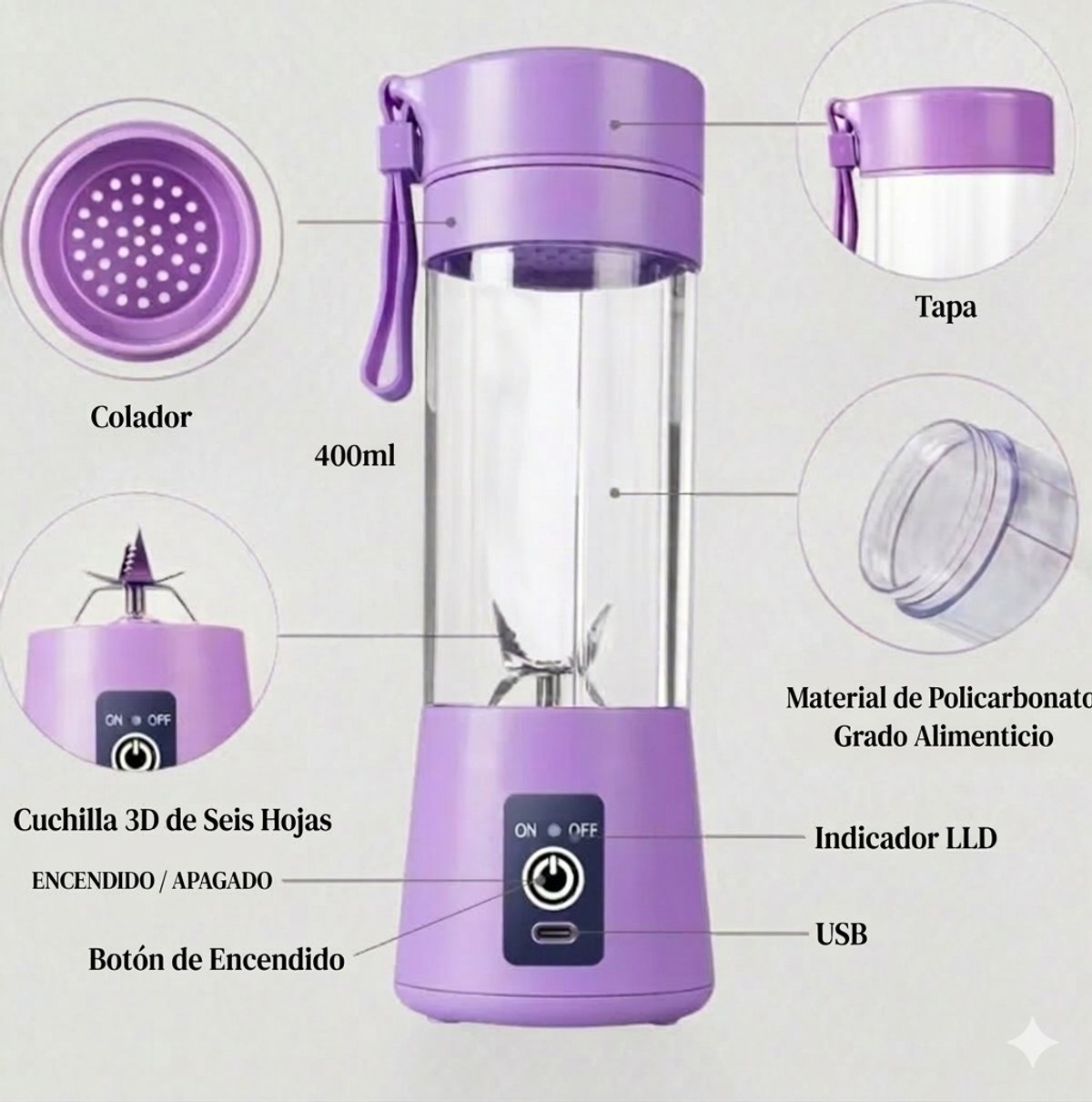 🥤 Licuadora Portátil USB Recargable – Batidos y Smoothies en Cualquier Lugar ⚡ - 2