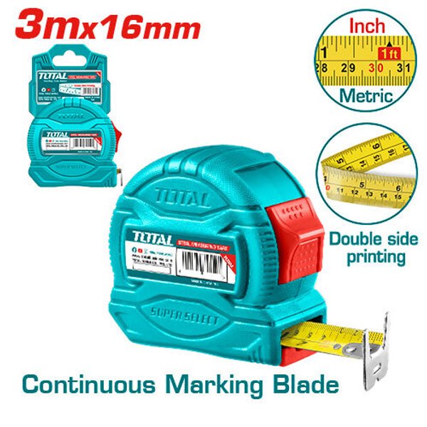 CODIGO:125440 CINTA MÉTRICA DE ACERO 3MX16MM (DOBLE FAZ) - TOTAL