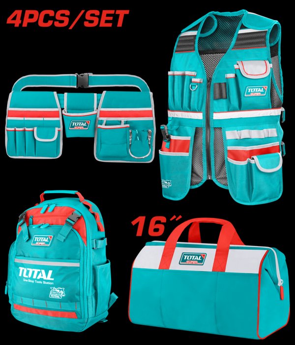 KIT MOCHILA,BOLSA,CINTURON PORTA HERRAMIENTAS TOTAL