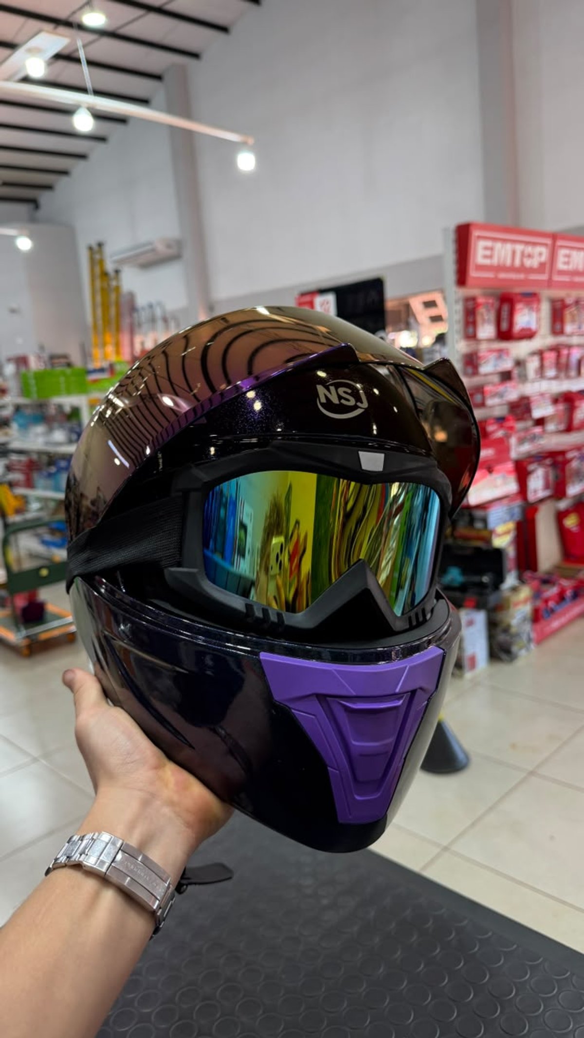 Casco integral negro y violeta con visor - 2