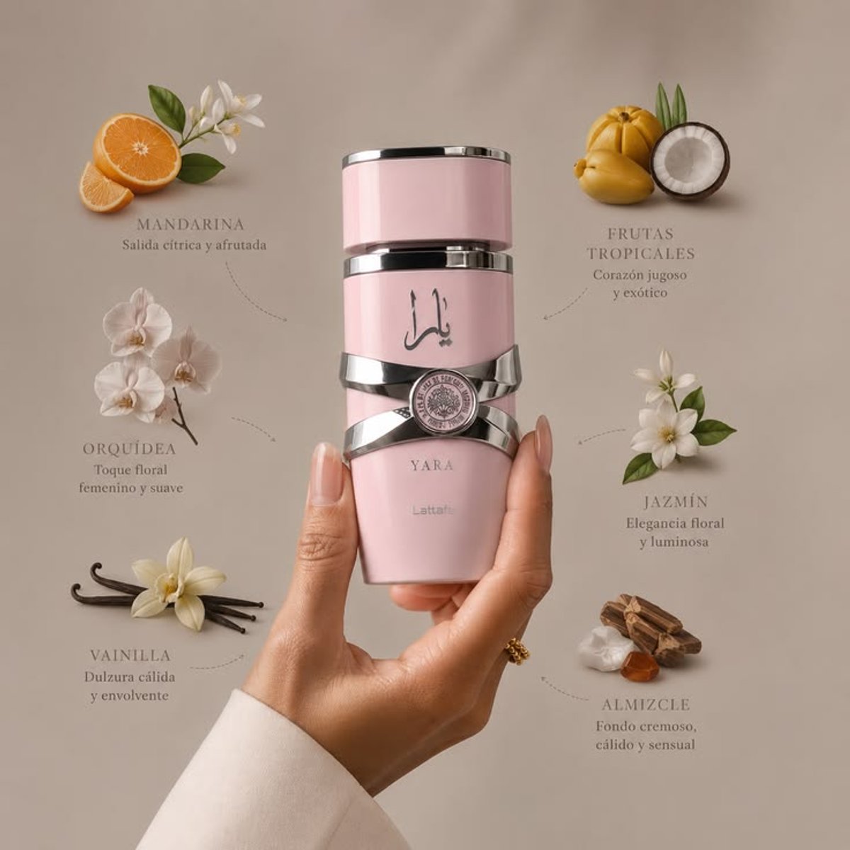 Yara Pink de Lattafa (100 ml)es un Eau de Parfum ámbar vainilla para mujeres, reconocido por su aroma dulce, cremoso y tropical - 2
