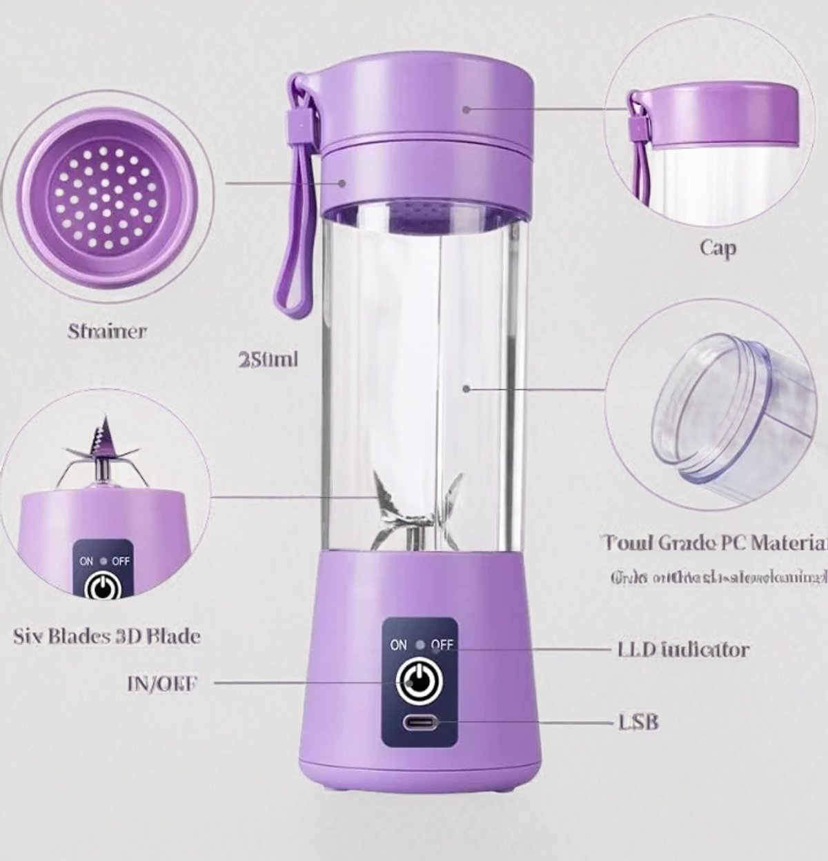 Licuadora Portatil Recargable 380ml Gx - 2