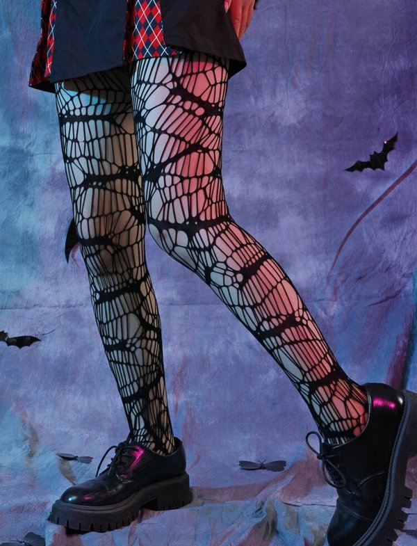 Medias malla con diseño de murciélagos