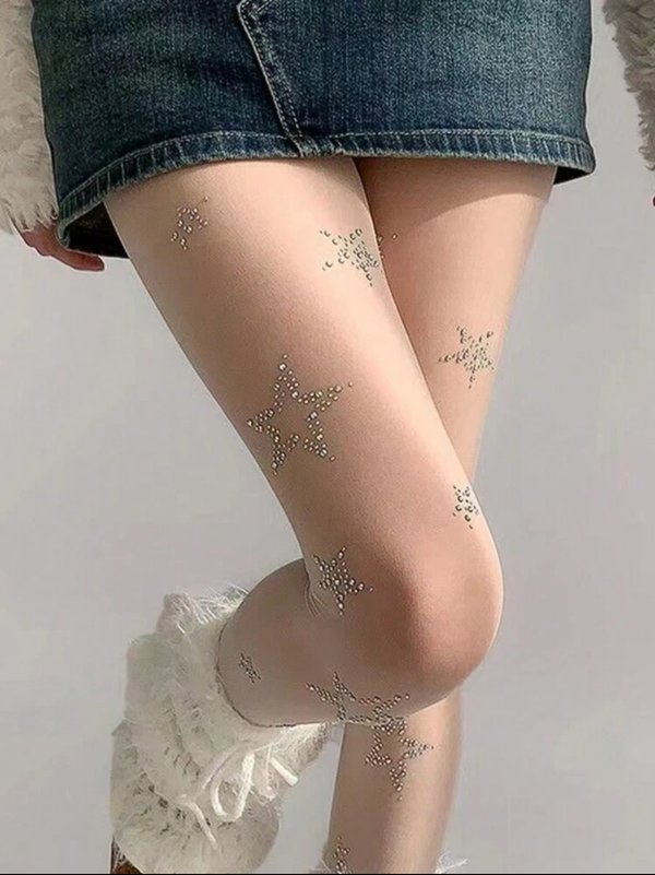 Medias malla blanca con piedritas diseño estrella