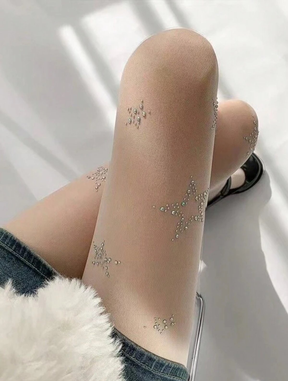 Medias malla blanca con piedritas diseño estrella - 2