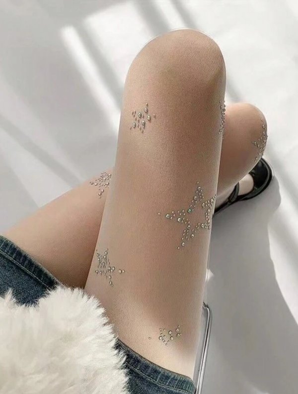 Medias malla blanca con piedritas diseño estrella