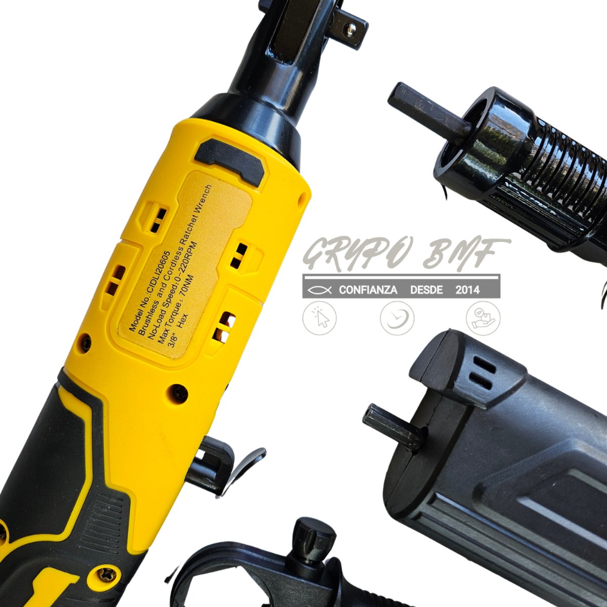 KIT DE TALADRO ATORNILLADOR CON  PERCUTOR MANDRIL 13MM +CRIQUET 3/8" A BATERIA 21V BRUSHLESS - 4