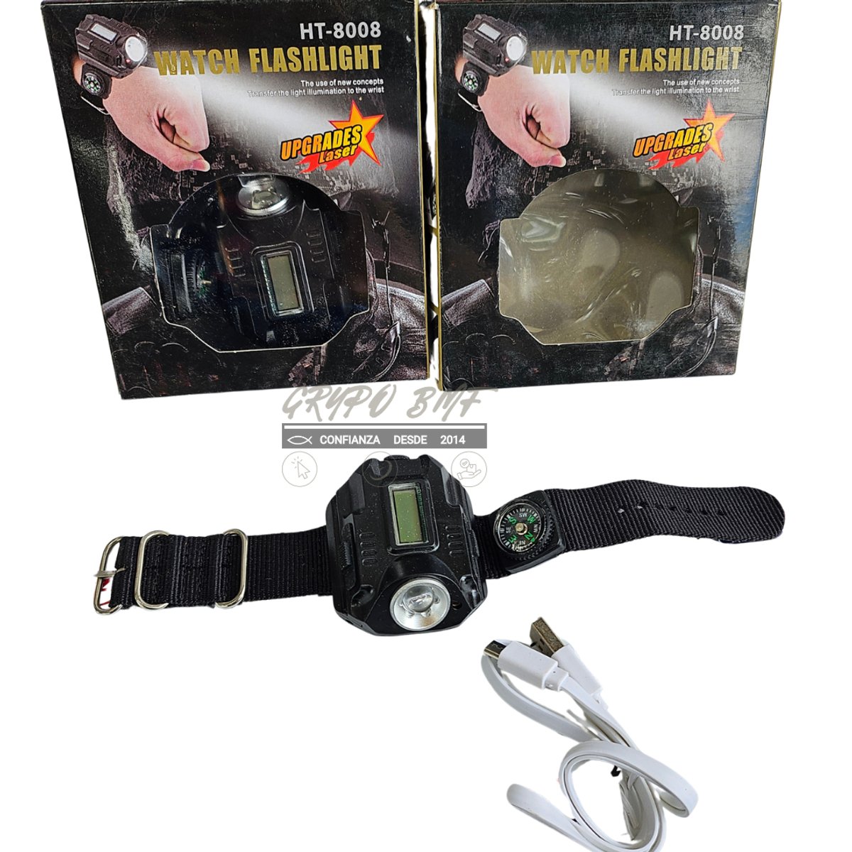 Reloj Deportivo HACIMI HT-8008 Reloj de Linterna LED Recargable Multifuncional con brújula