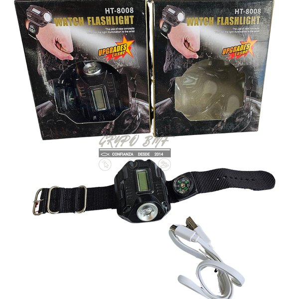 Reloj Deportivo HACIMI HT-8008 Reloj de Linterna LED Recargable Multifuncional con brújula