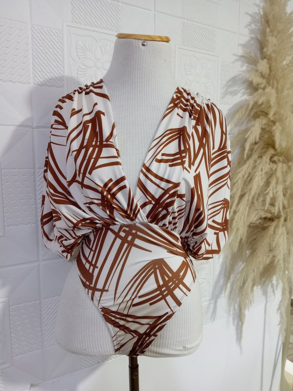 Body animal print escote en V y espalda abierta