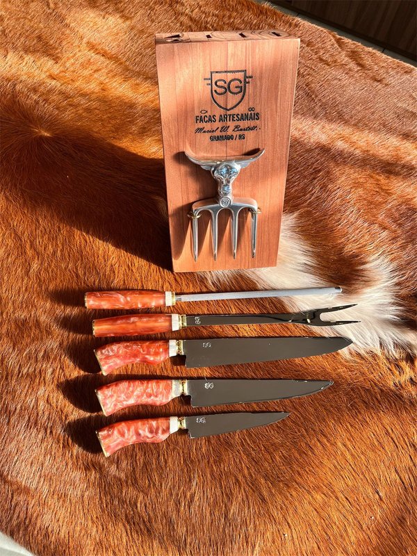 Kit Artesanal SG Asador, Mango en Resina y Cuerno de Ciervo