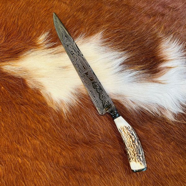 Cuchillo Artesanal SG Damasco Mango en Cuerno de Ciervo Resina 10"