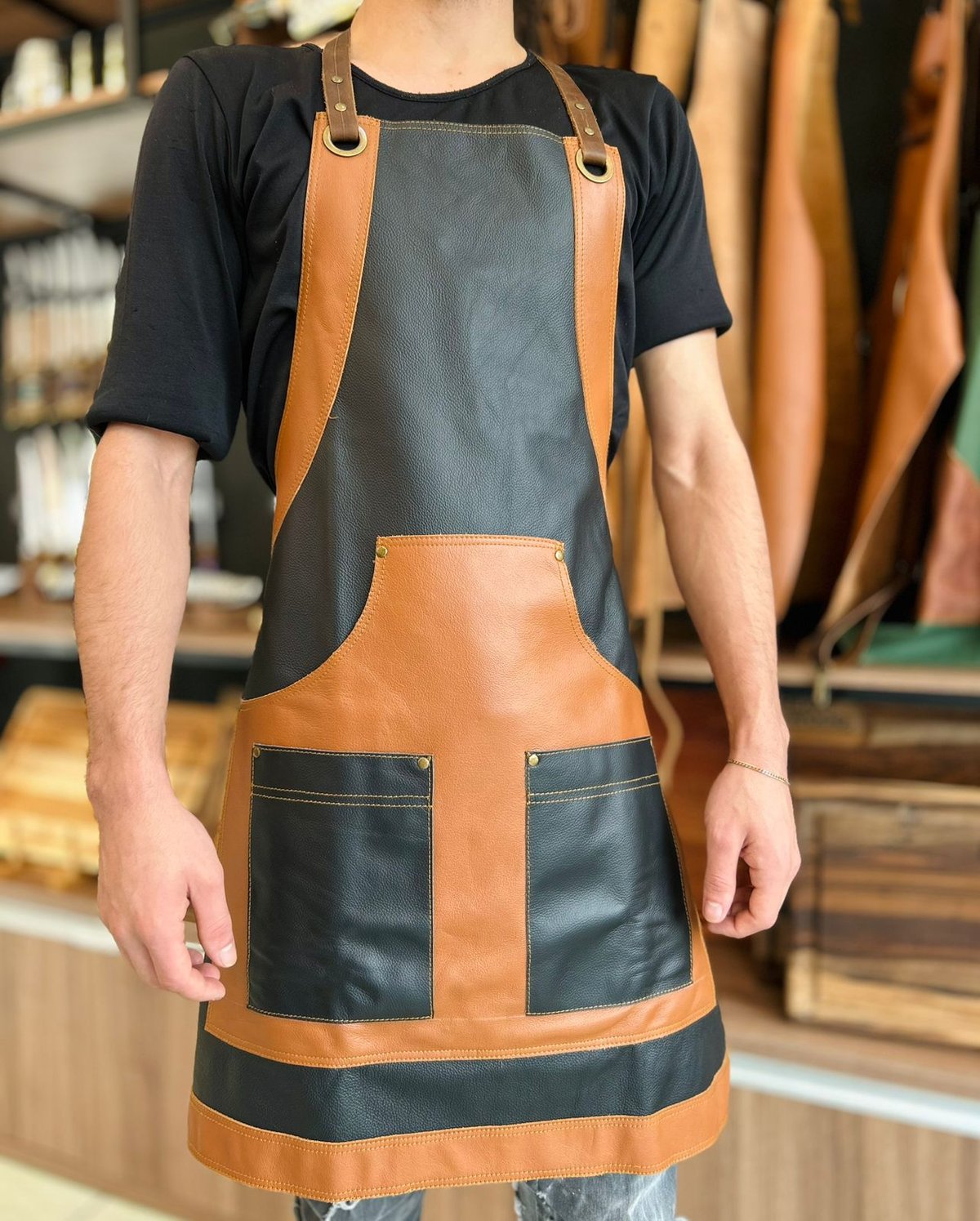 Delantal Carnicero 2 en 1 (Marron y negro)