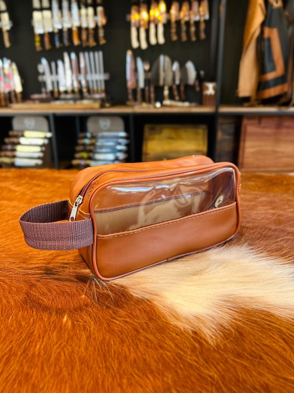 Necesser Marron con transparencia en Ecocuero