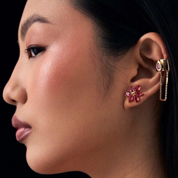 Conjunto flor en cristal rosado