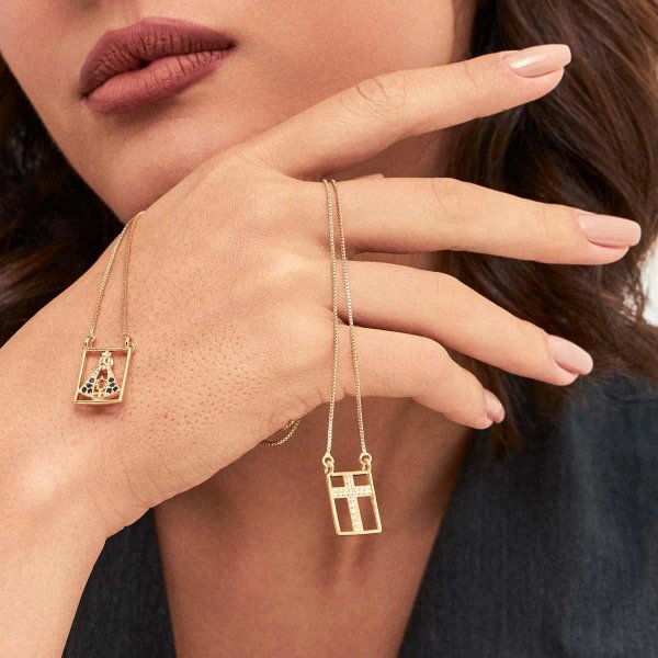 Escapulario de Cruz y la Virgen con zirconeas