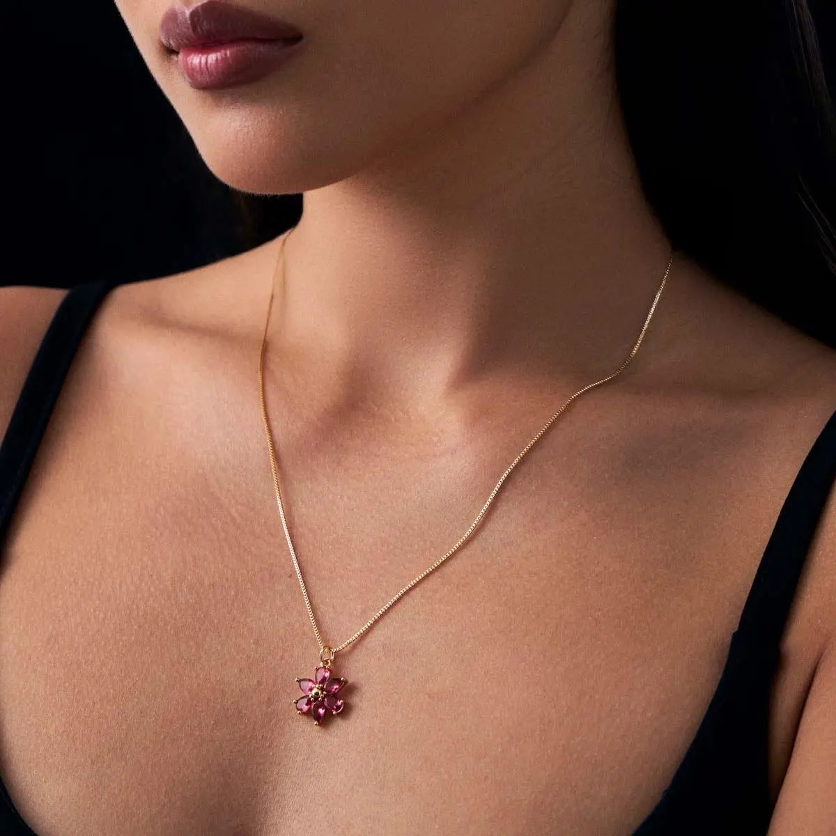 Conjunto flor en cristal rosado - 2