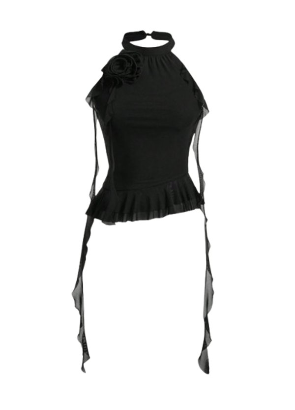 Top Halter con flor 3d y volados 