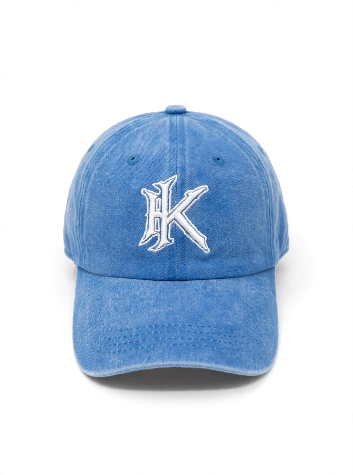 Gorra azul con bordado blanco de HK