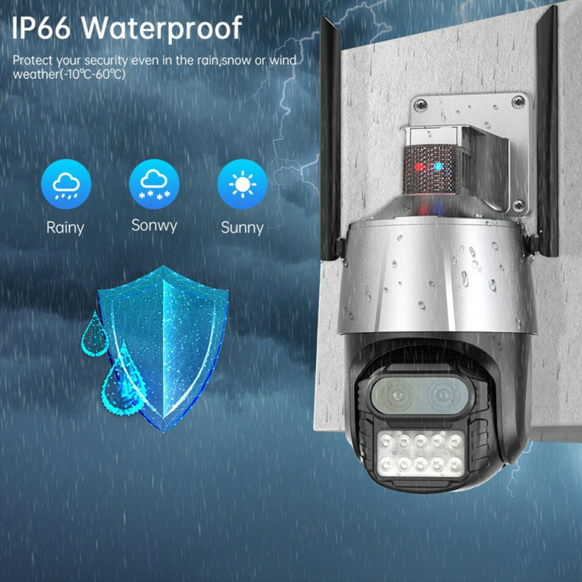 Cámara de Seguridad Inteligente Keen P10 Dual con zoom 8X, calidad HD y 4K, conectividad Wi-Fi, doble antena para mayor alcance, micrófono integrado, alarma de seguridad, detección humana avanzada y visión nocturna. Compatible con la app ICSee. Color gris.