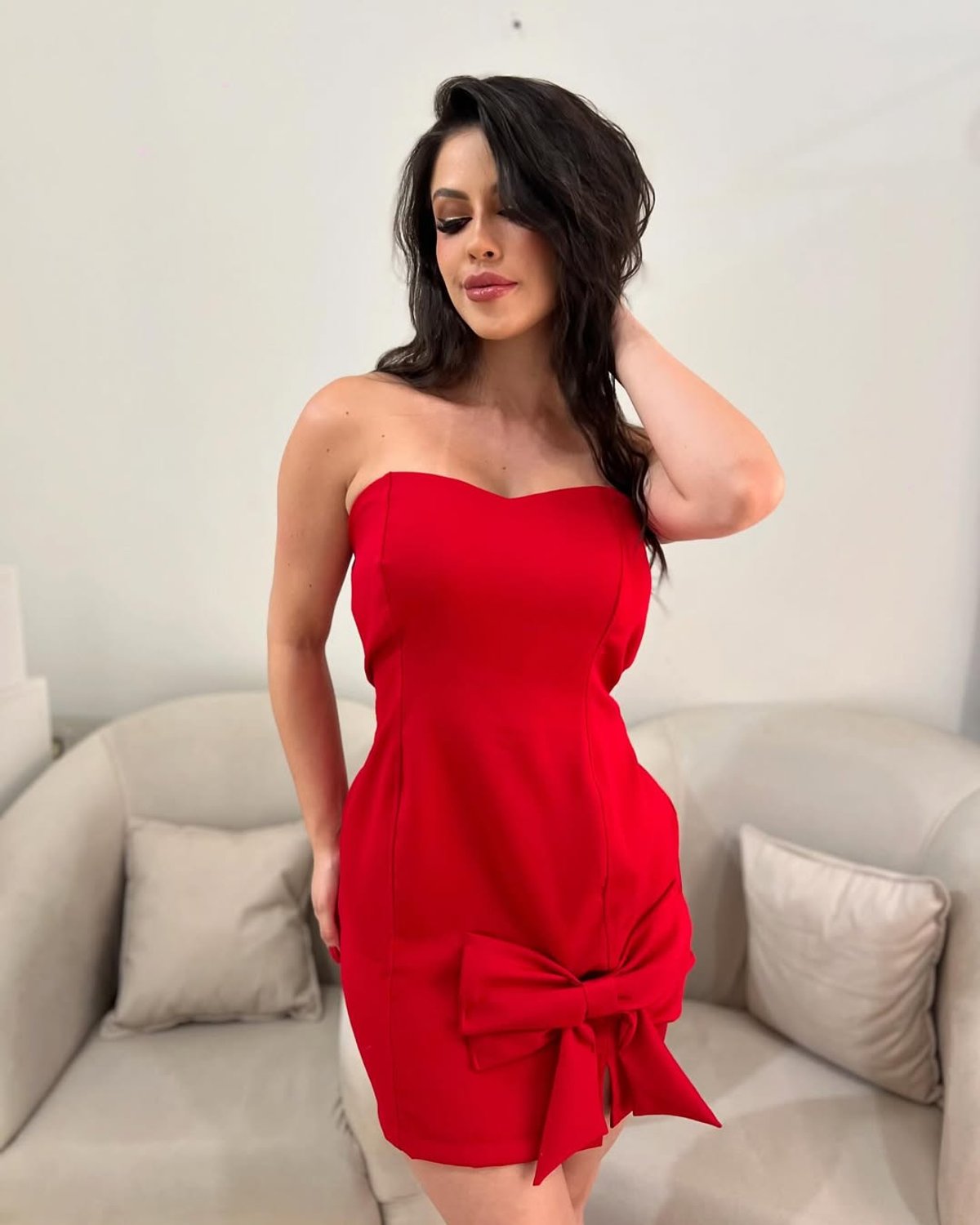 ❤️ MINI VESTIDO ROJO STRAPLESS CON MOÑO
